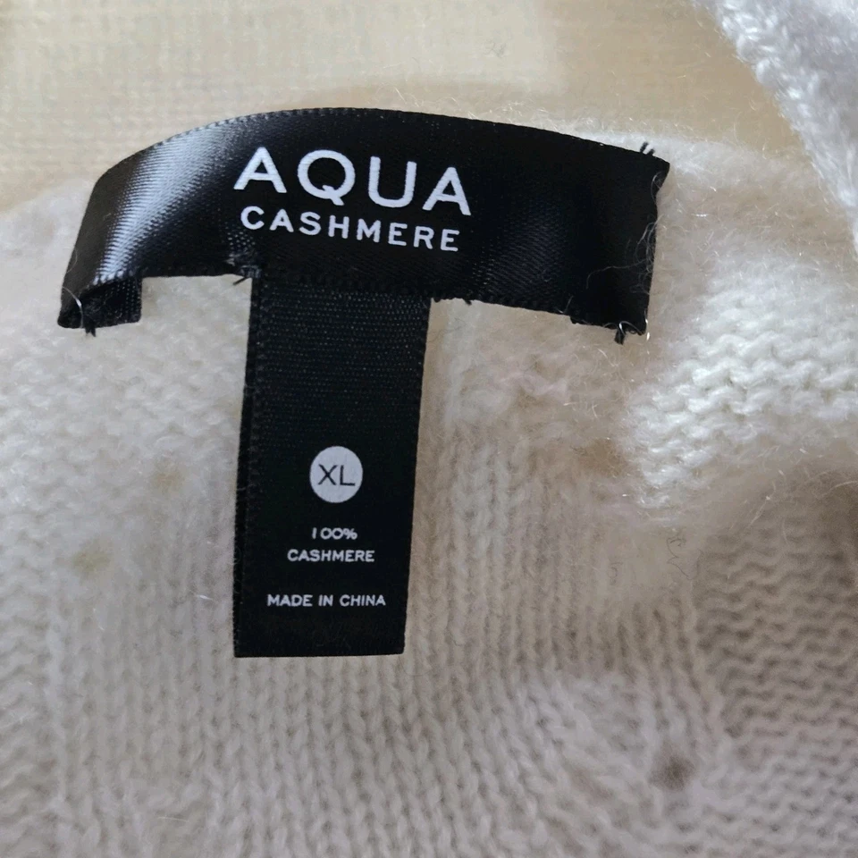 Cárdigan Aqua Bloomingdale’s 100 % cachemir tejido con cable pompón suéter marfil XL Foto 4 de 4