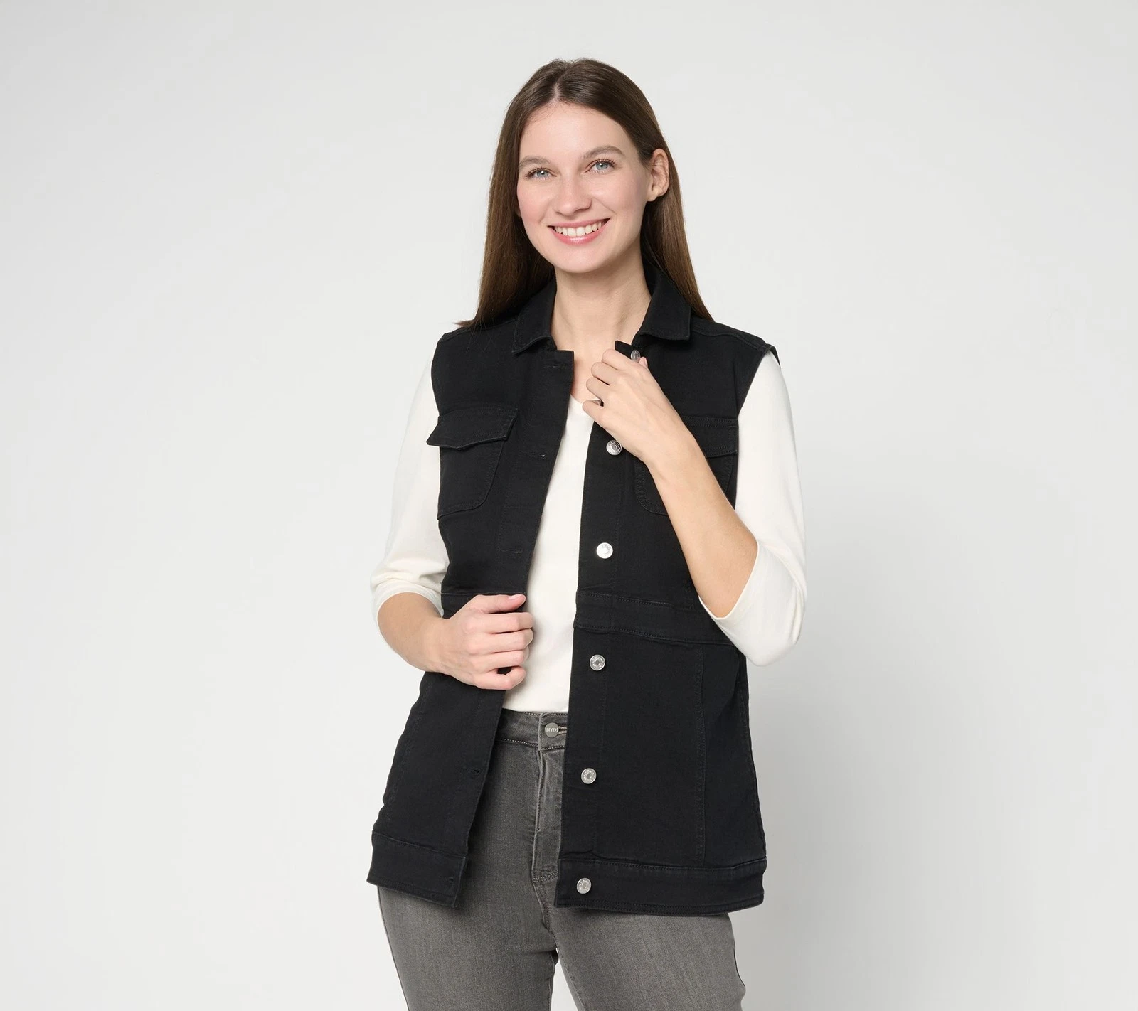 Denim & Co. Women's Jacket Sz M Classic Color Vest Black A675133