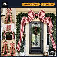 Giant 6.5 Ft Red  White Striped Christmas Bow - Holiday Decor, Festive Decorati