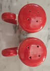 Ceramic Red Candy Stripe Salt & Pepper Shakers Hand Drawn Character w/ Handle — photo 3
