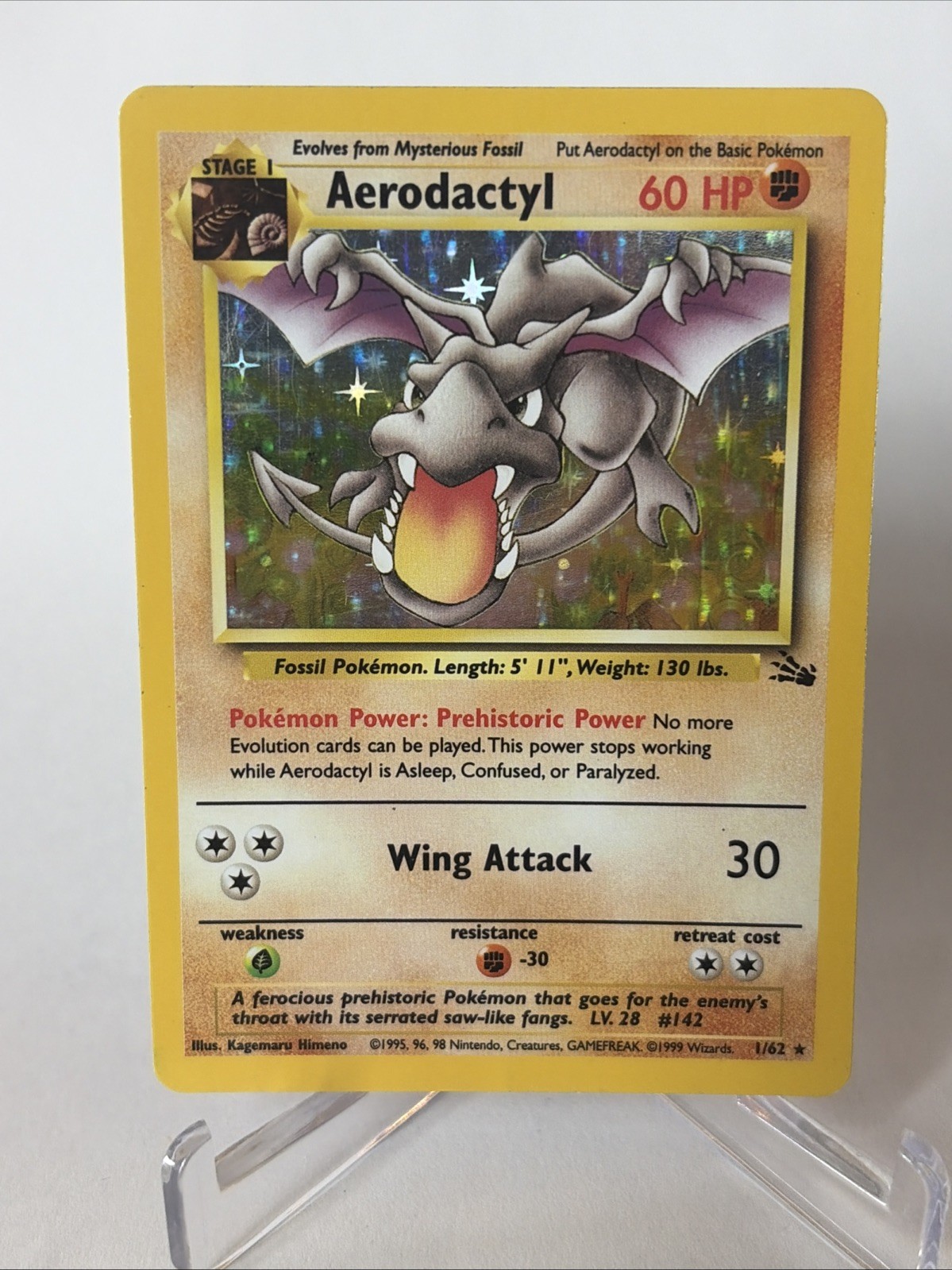 Aerodactyl - Fossil 1/62 Holo Rare - WOTC Wizards Pokemon TCG 1999 - MP