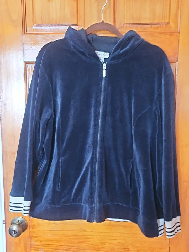 Style&Co Sport Woman Blue Velour Hoodie Jacket Full Zipper 80% Cotton Size 2X - Image 2 of 4