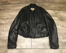 Vtg Bermans Ribbed Stretch Belted Waist Leather Motorcycle Biker Jacket Mens 46