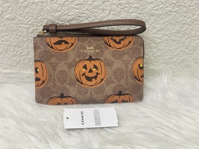NWT Coach Corner Zip Wristlet In Signature Canvas With Halloween