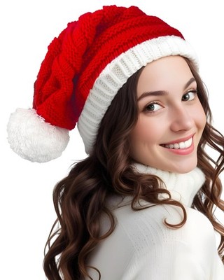 BleSky Christmas Knit Santa Hat for Adult wrinkle Hat-1Pcs, Red 
