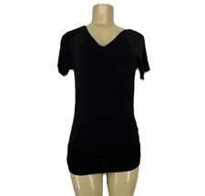 Ruby Ribbon Medium Women Black T-shirt V-neck Short Sleeve Slimming Shaping P25v