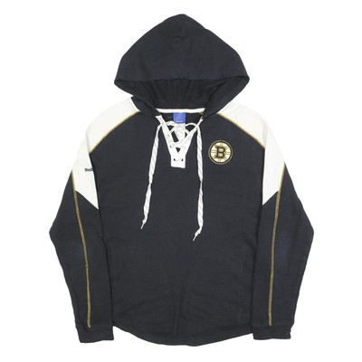 REEBOK Damen Black & White Bruins Hoodie M Schnürung Baumwollmischung
