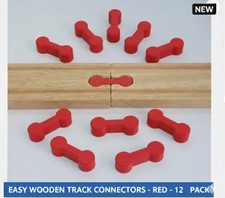 12 x Red Wooden Train Track Connectors - Dogbone Adapters Fit Brio IKEA BigJigs