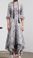 Zimmermann Empire Embroidered Lace Gown in Grey and White Size 1