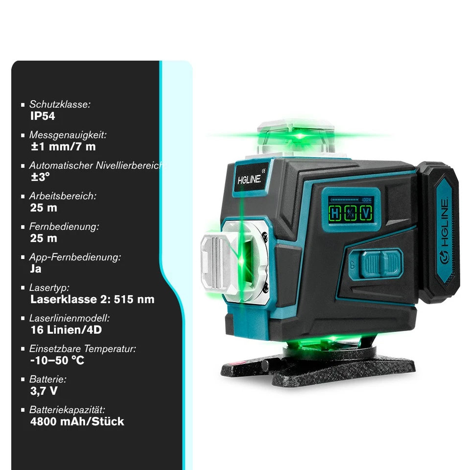 16 Line Laser Level Wasserwaage 4D 360° Kreuzlinienlaser Kit mit Koffer + Stativ - Bild 3 von 4