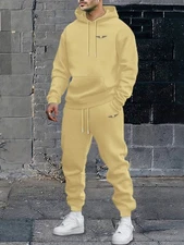 Men'S Casual Hoodie and Sweatpants Set with Geometric Print, Regular Fit, Slight