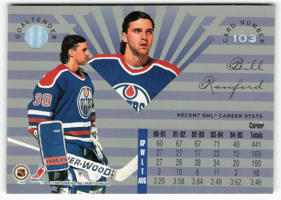 1995-96 Bill Ranford Leaf Limited - Edmonton Oilers - Image 2 of 2