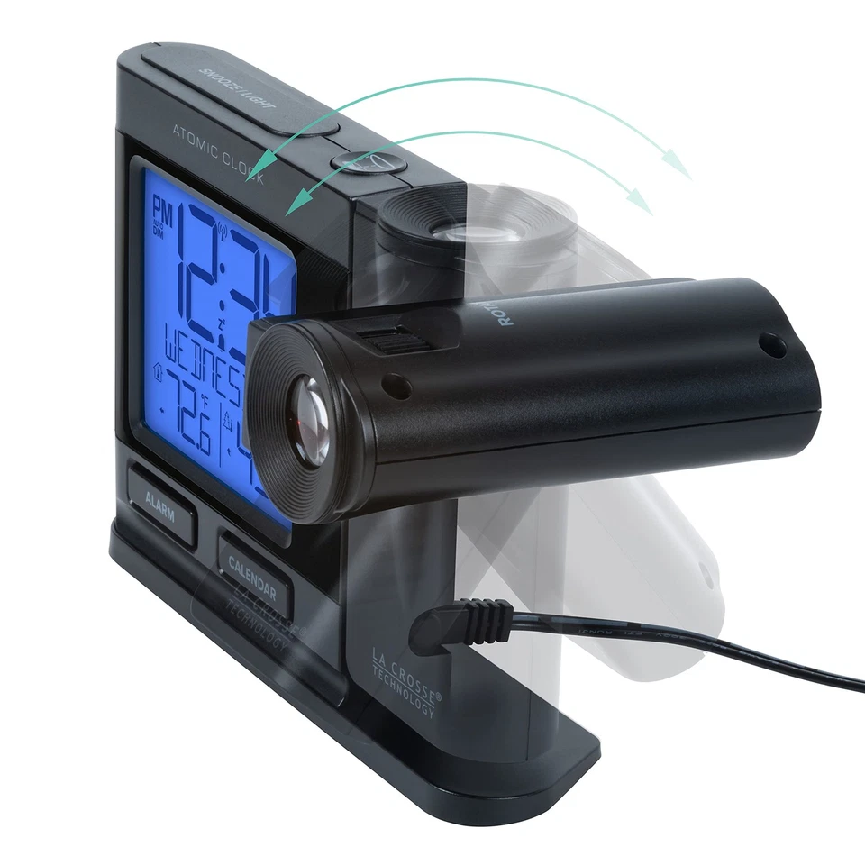 La Crosse Atomic Projection Alarm Clock Indoor Outdoor Temperature Black - Image 2 of 4
