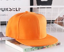 Orange Snapback Hat Flat Brim Baseball Cap Trucker Solid Plain Unisex Hip Hop