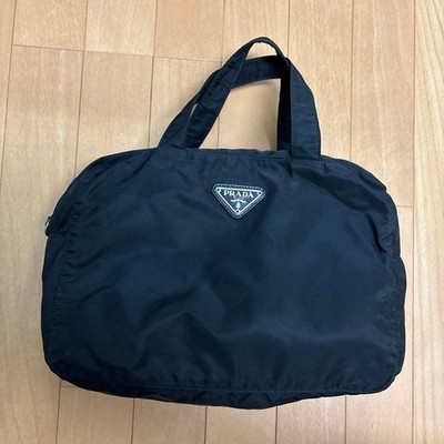 PRADA Mini Boston Bag Triangle Logo Nylon Black Used From Japan