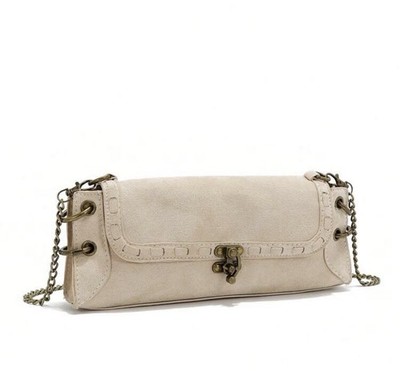 Suede East West Silhouette Bag Off White / Beige Crossbody Luxury Trendy 2025