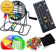 Deluxe Bingo Game Set - Metal round Cage, 75 Colored Balls, 50 Bingo Cards, 300