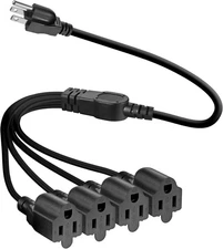 VSEER 4 Outlet Power Cord, NEMA 5-15P to 5-15R 3 Prong 1 4 Y 1 Pack, Black 