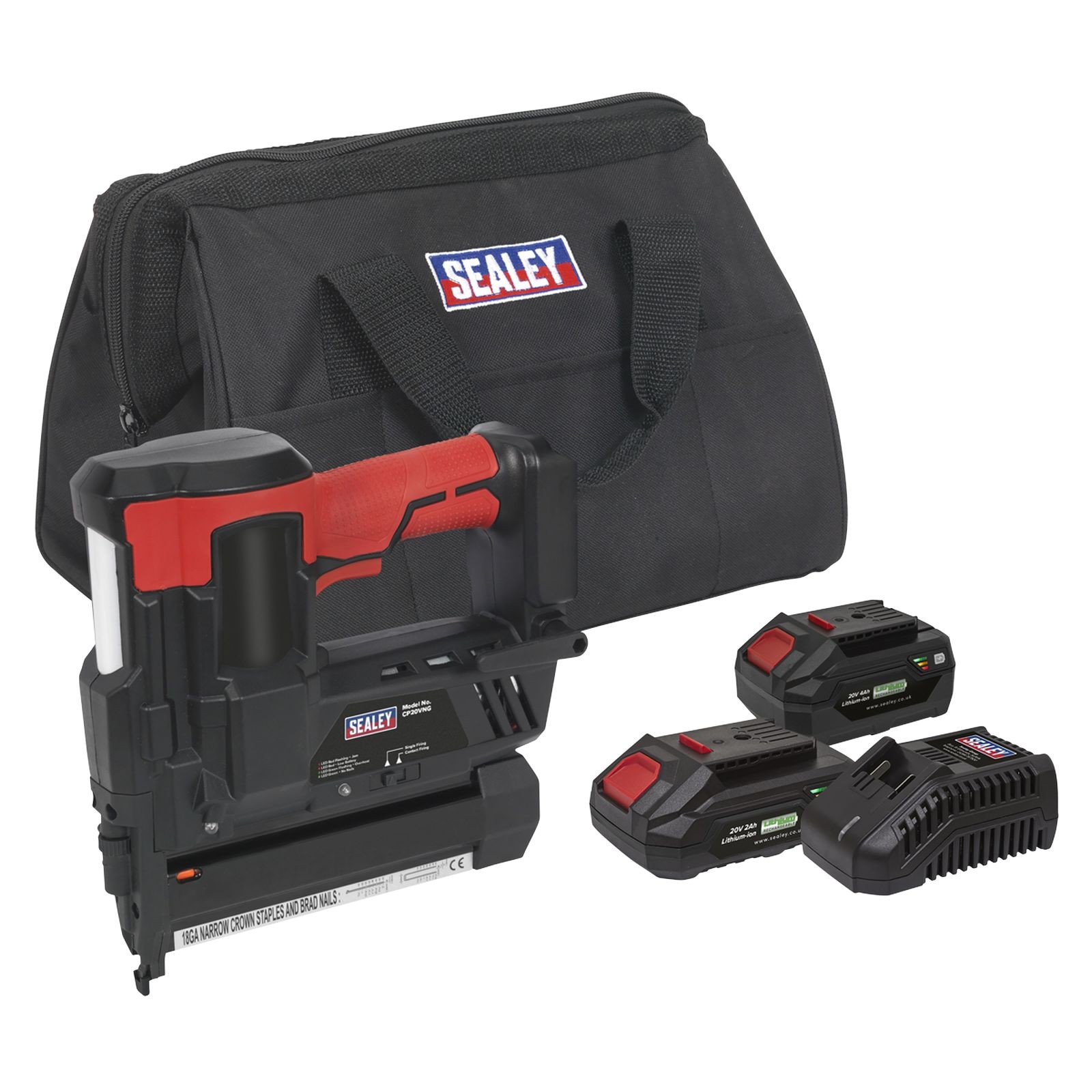 Sealey Cordless Staple/Nail Gun Kit 18G 20V - 2 Batteries - CP20VNGKIT