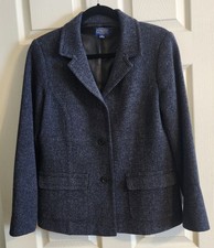 Vintage Pendleton Jacket Womens Sz 12 Black Blue Tweed Virgin Wool Blazer