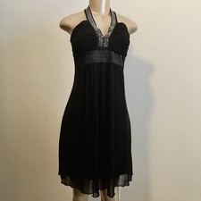 Taboo Black Little Dress Halter Formal Above Knee S/M Beaded Blingy Neckline