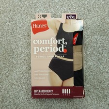 Hanes Period Underwear Womens 9 2XL Briefs Black Beige Super Absorbency 3 Pairs