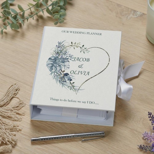 Personalised Wedding Planner Organiser Engagement Gift Blue Palm Heart WG-15 - 第 1/7 張圖片