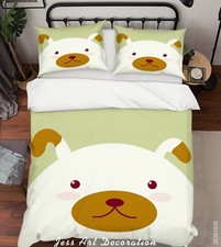 3D Bear Head Dog Ear Green Quilt Cover Set Duvet Cover Bedding Pillowcases