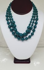 Vintage Blue Turquoise Lucite Beaded Necklace Multi Strand Silver Tone Beads 16"