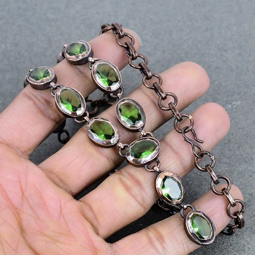 Womens day Deal Copper Oval Natural Green Amethyst Chain Electroformed Necklace - Picture 5 of 6