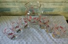 Vintage Duck Pitcher & 6 Glasses Federal Glass Mid Century Hunting Swanky Swigs