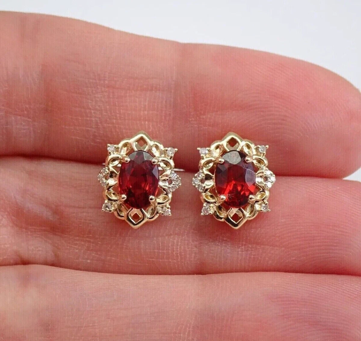 Lab Create Garnet 2Ct Oval Cut Push Back Stud Earrings 14K Yellow