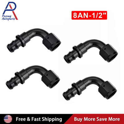 4x 90Degree Push on Lock Hose Fitting 8AN to 1/2 inch barb for NBR Fuel Line