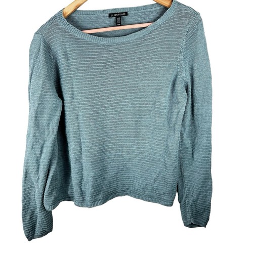 Eileen Fisher Sweater Women’s Medium Green Organic Linen & Cotton Boxy Textured - Picture 17 of 17
