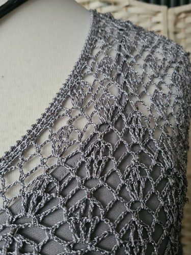 Size Large 14 16 18 PRECIS PETITE silver metallic glass beaded crochet top set - Picture 10 of 21