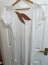 Vintage/Retro Womens Large White Short Sleeve Knee Length Dress (Ex Cond)