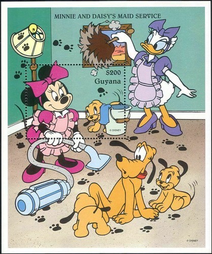 Guyana 1995 Disney Minnie Daisy - Maid Service Pluto Dogs Cartoons m/s MNH - Bild 1 von 1