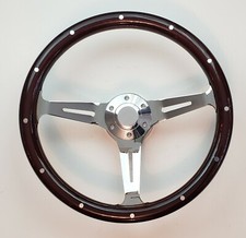 15 Dark Real Mahogany Wood Steering Wheel Adaptor Horn Button Chevy Ford