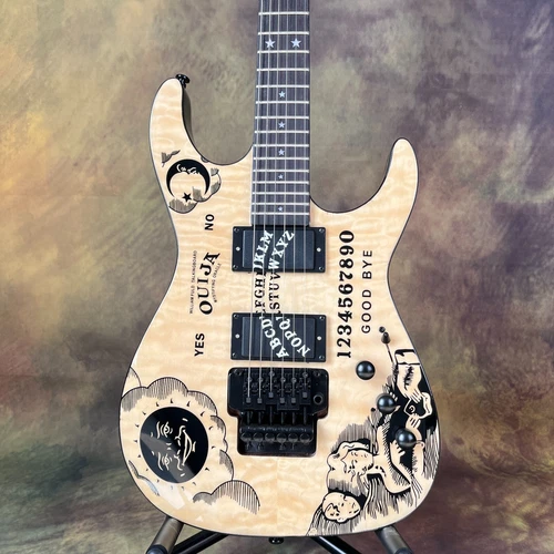 Fabrik Ouija E-Gitarre Naturholz Farbe Sonne und Mond Inlay HH Tonabnehmer - Bild 1 von 6