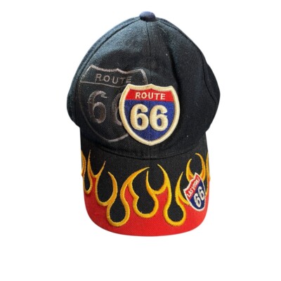 Route 66 Flame Hat   Las Vegas Embroidered Cap OSFA Santo Cap