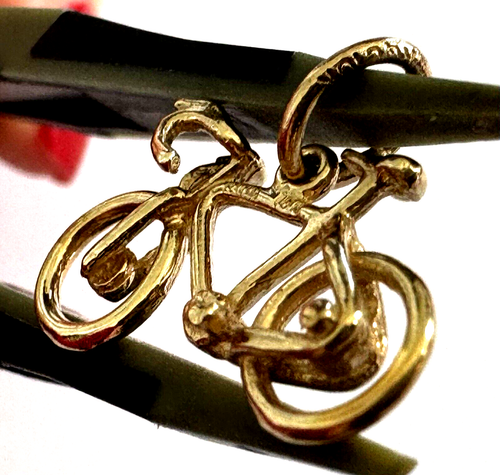 10K Solid Yellow Gold Bicycle Small Charm Pendant 3D - Picture 3 of 14