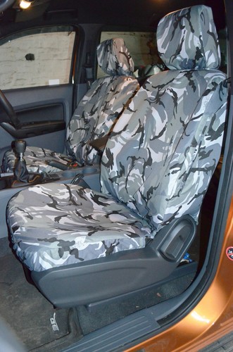 Ford Ranger Raptor 2019+ par de fundas de asiento delanteras impermeables grises camufladas - Imagen 2 de 2