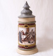 Antique German HR Hauber&Reuther Porcelain Beer Stein #164 Tavern Scene dat.1895