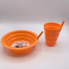 Kids Sip A Bowl And Sip A Cup Orange Set of 2 Built In Straw Breakfast Cereal