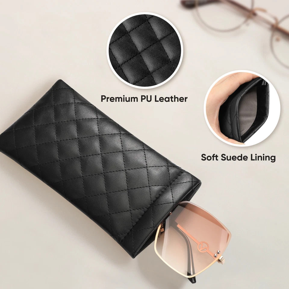 Bolsa para Anteojos con Paño de Limpieza, Estuche Portátil de Cuero Vegano Foto 2 de 4