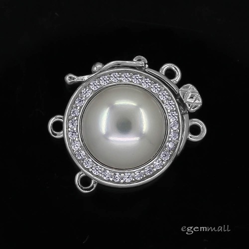 HIGH END! Fine Sterling Silver Genuine Pearl CZ 2 Strand Pearl Box Clasp #99156 - Picture 2 of 2