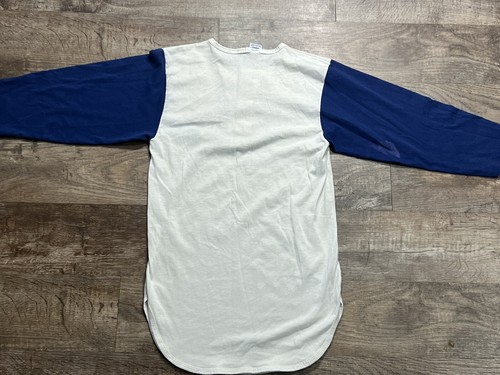 Vintage Champion Size M Beige Blue Detroit Tigers Henley Shirt Single Stitch - Picture 6 of 6