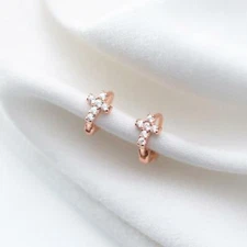 Mini Tiny CZ Cross 925 Sterling Silver Huggie Hoop Earrings A1513