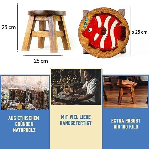 Kinderhocker Holz 25 cm mit Tiermotiv Kinderstuhl kleiner Hocker für Kinder - Bild 132 von 155