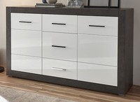 Sideboard Anrichte Weiß Hochglanz Und Grau Stone Wohn- Esszimmer Kommode Briard